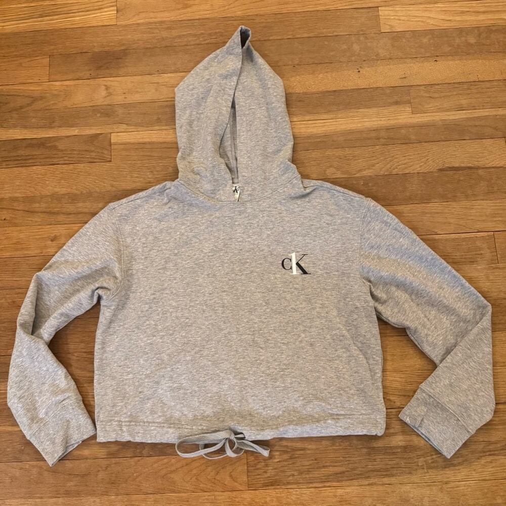 Calvin Klein gray cropped long sleeve hoodie sleep shirt size XS
 b13